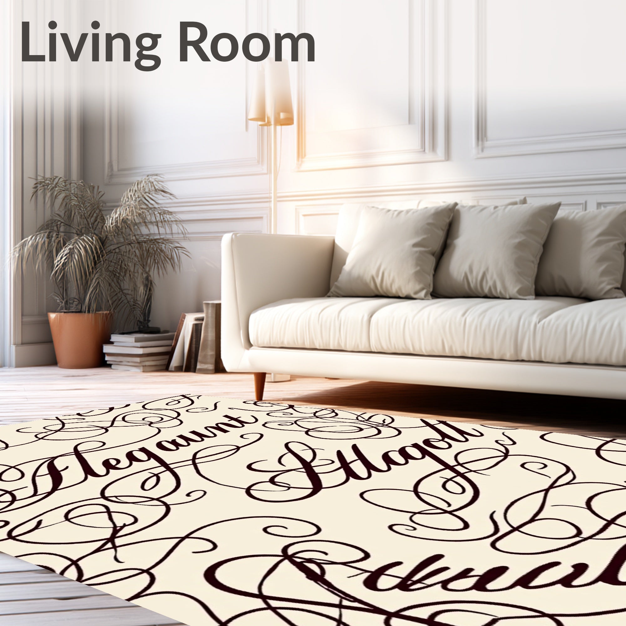 Elegant Script Cream Calligraphy Rug