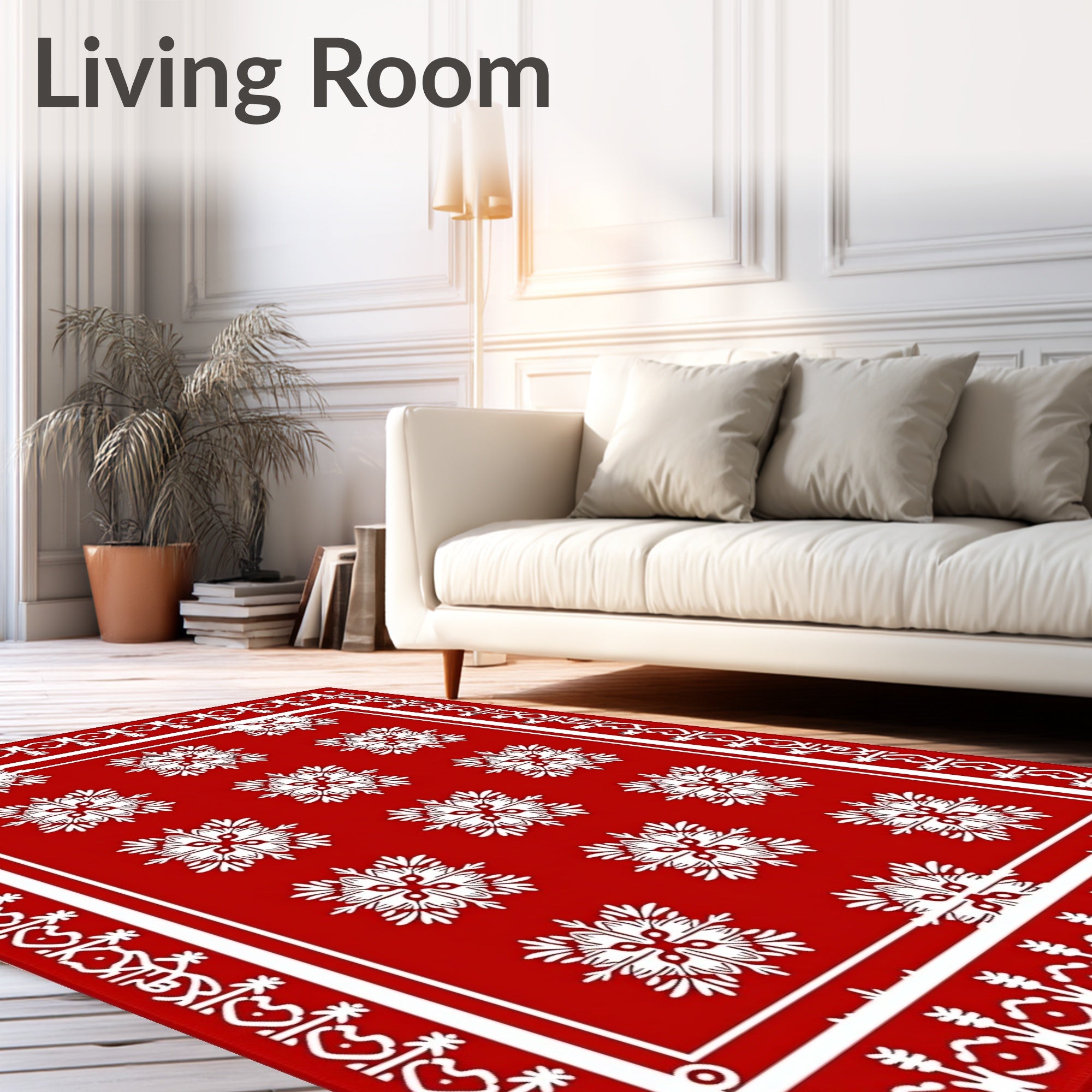 Bold Red Snowflake Medallion Rug