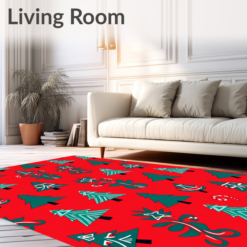 Forest Green Christmas Trees Candy Canes Rug