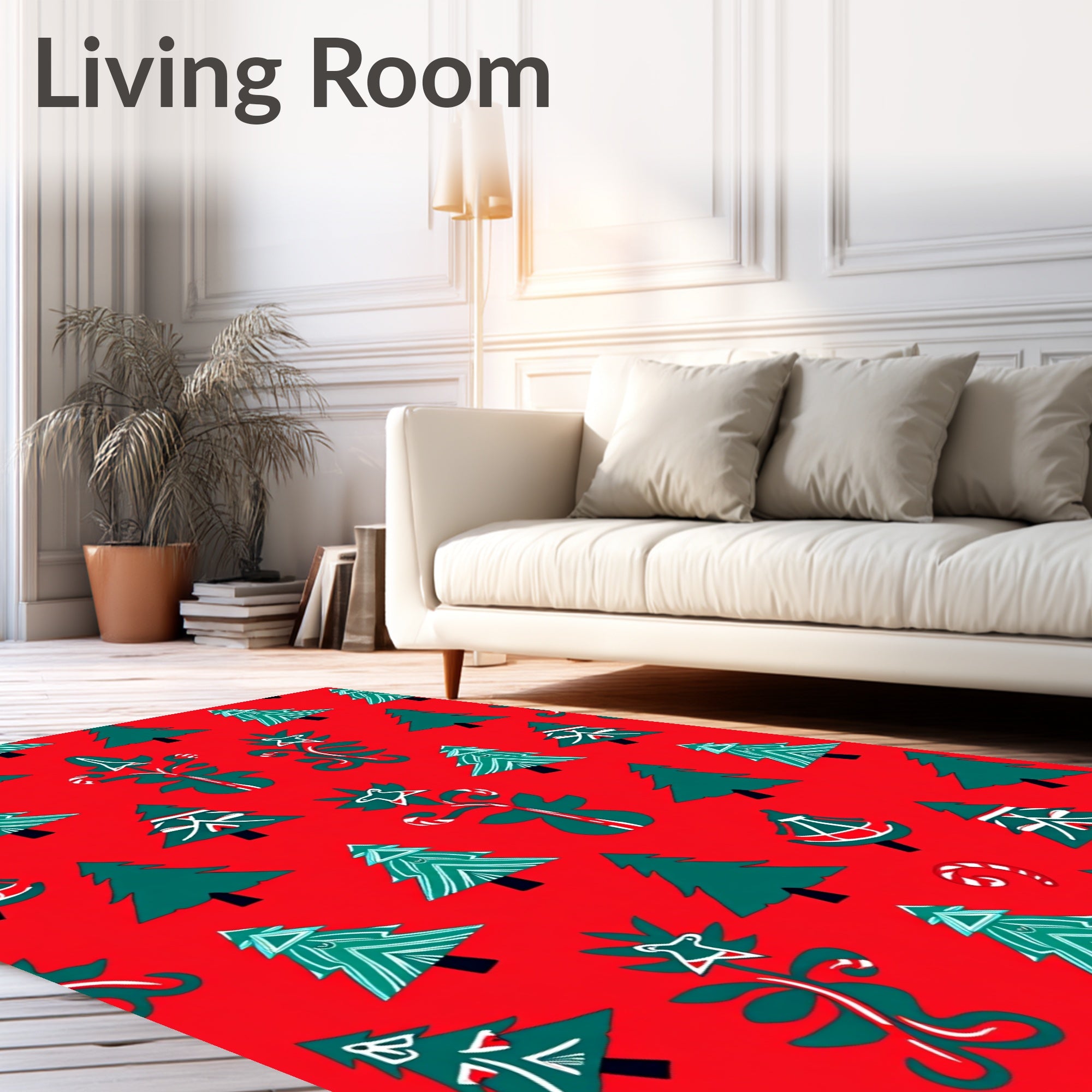 Forest Green Christmas Trees Candy Canes Rug