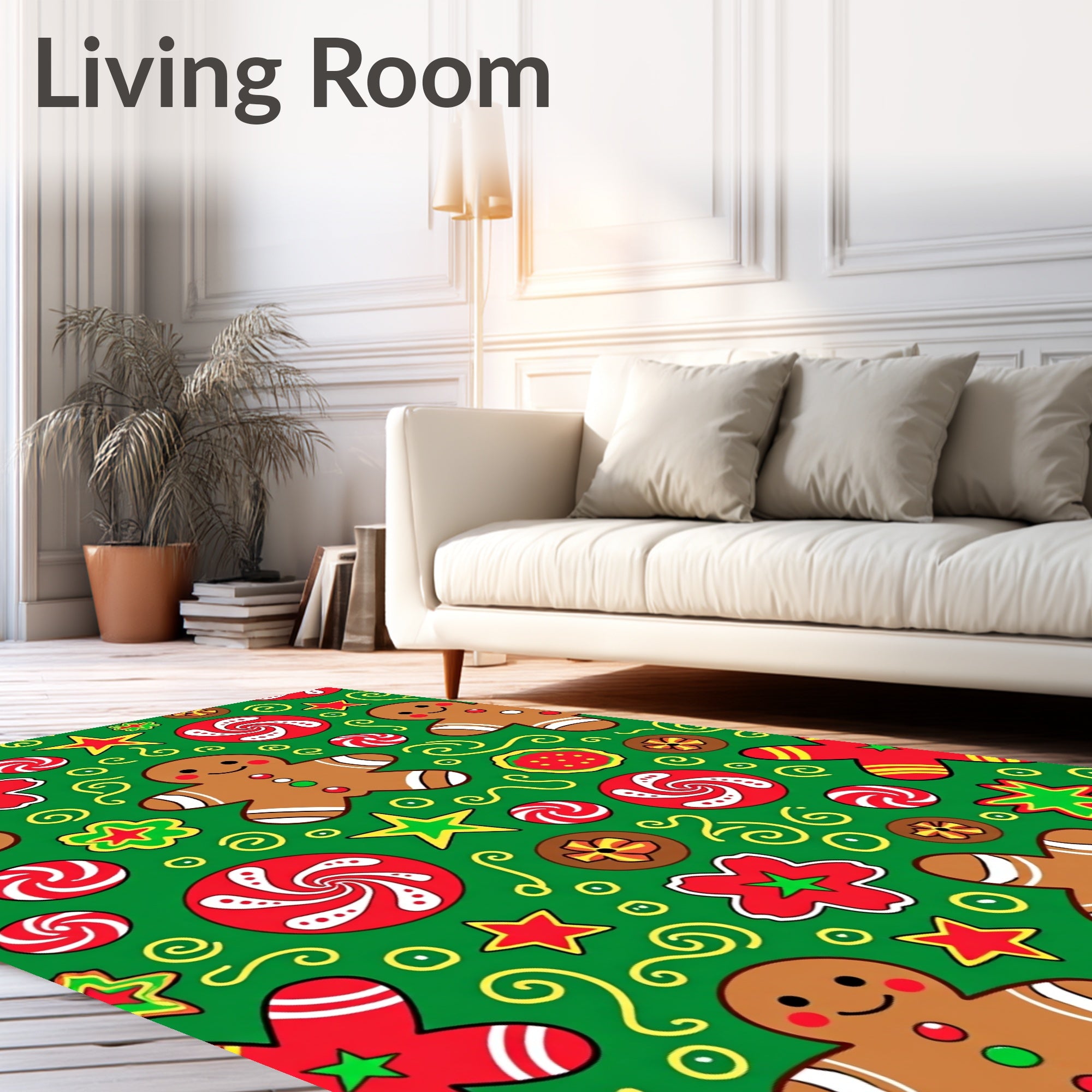 Festive Gingerbread Man Candy Swirl Stars Rug