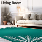 White Fern Sprigs Teal Rug