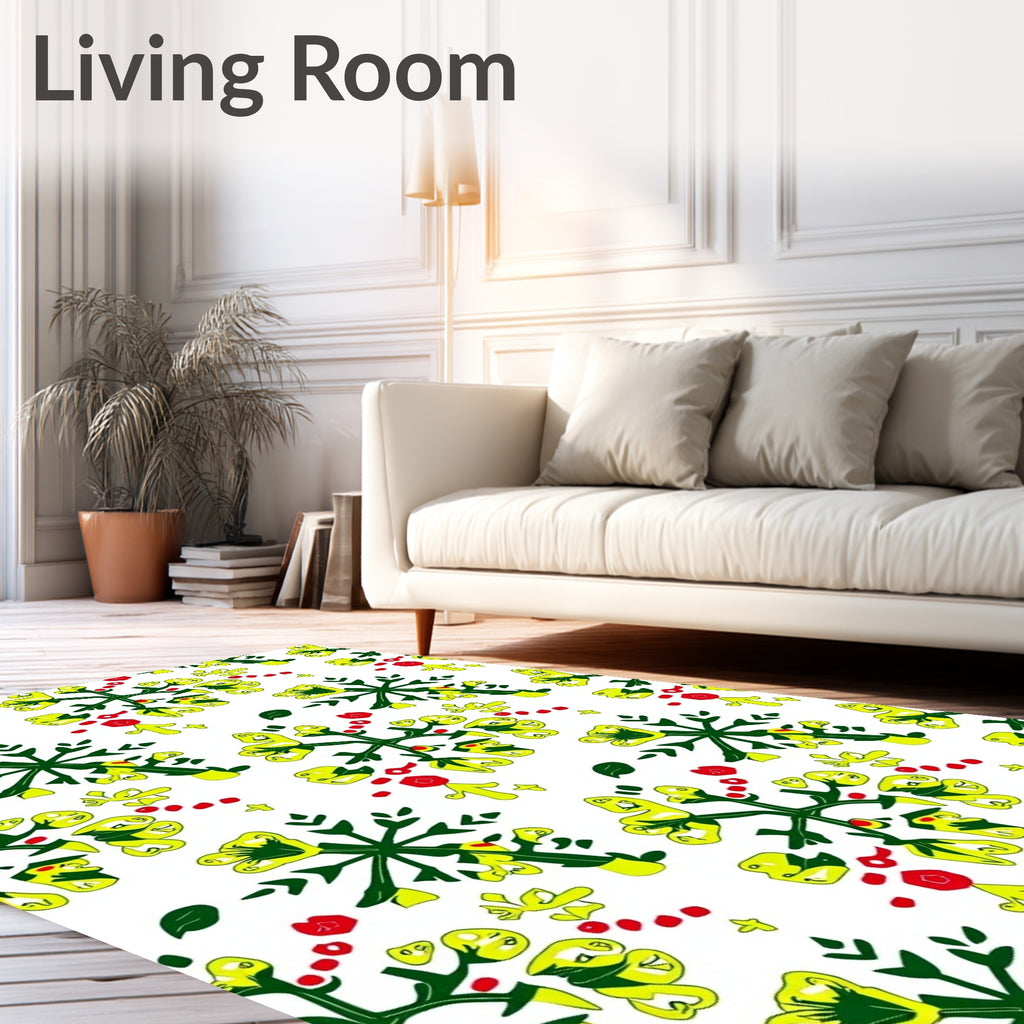Yellow Green Floral Arrangement Red Accents Rug