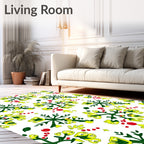 Yellow Green Floral Arrangement Red Accents Rug