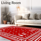 Festive Red Snowflake Christmas Trees Rug