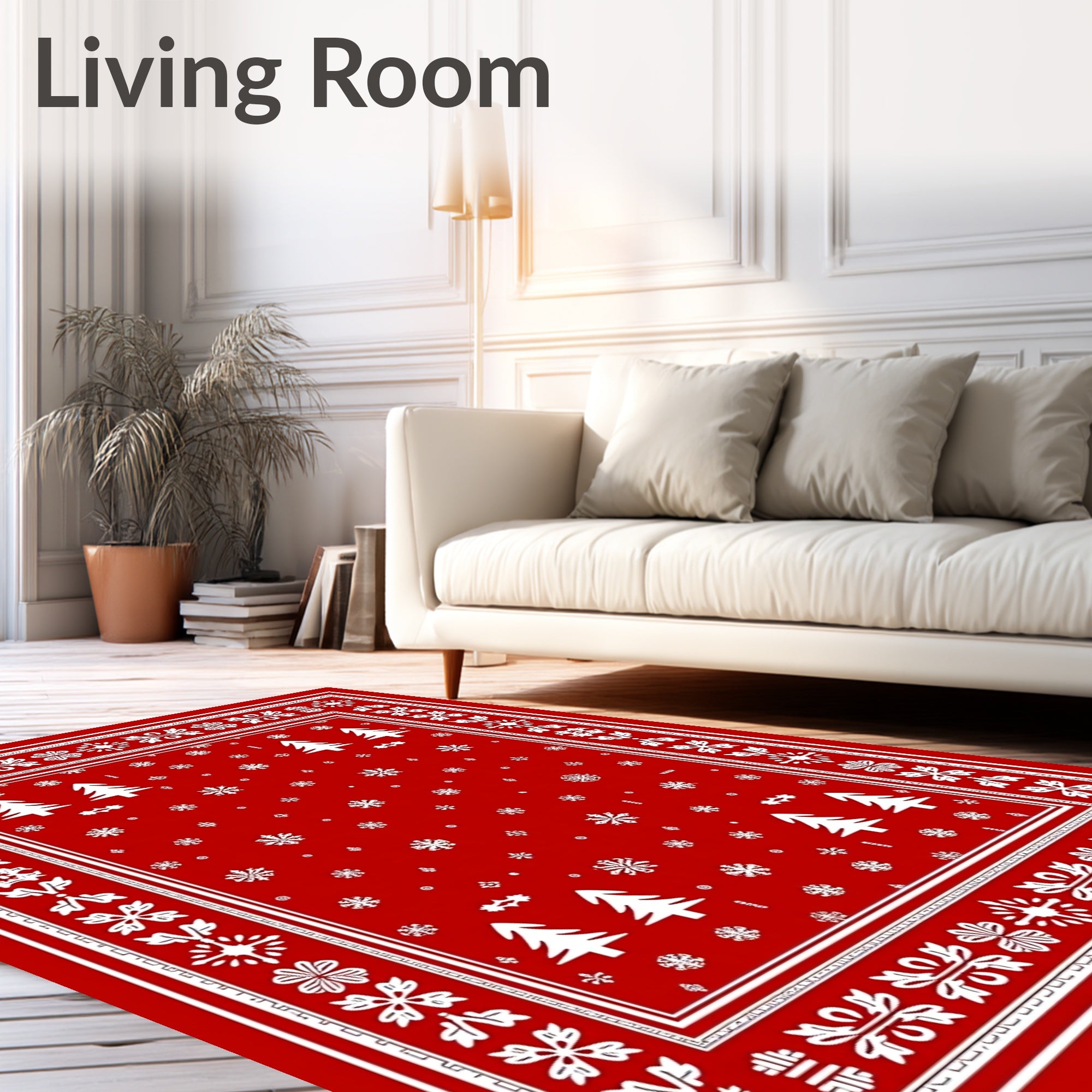 Festive Red Snowflake Christmas Trees Rug