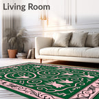 Pink Botanical Swirls Green Rug