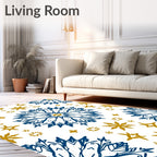 Navy Gold Snowflake Mandala Rug