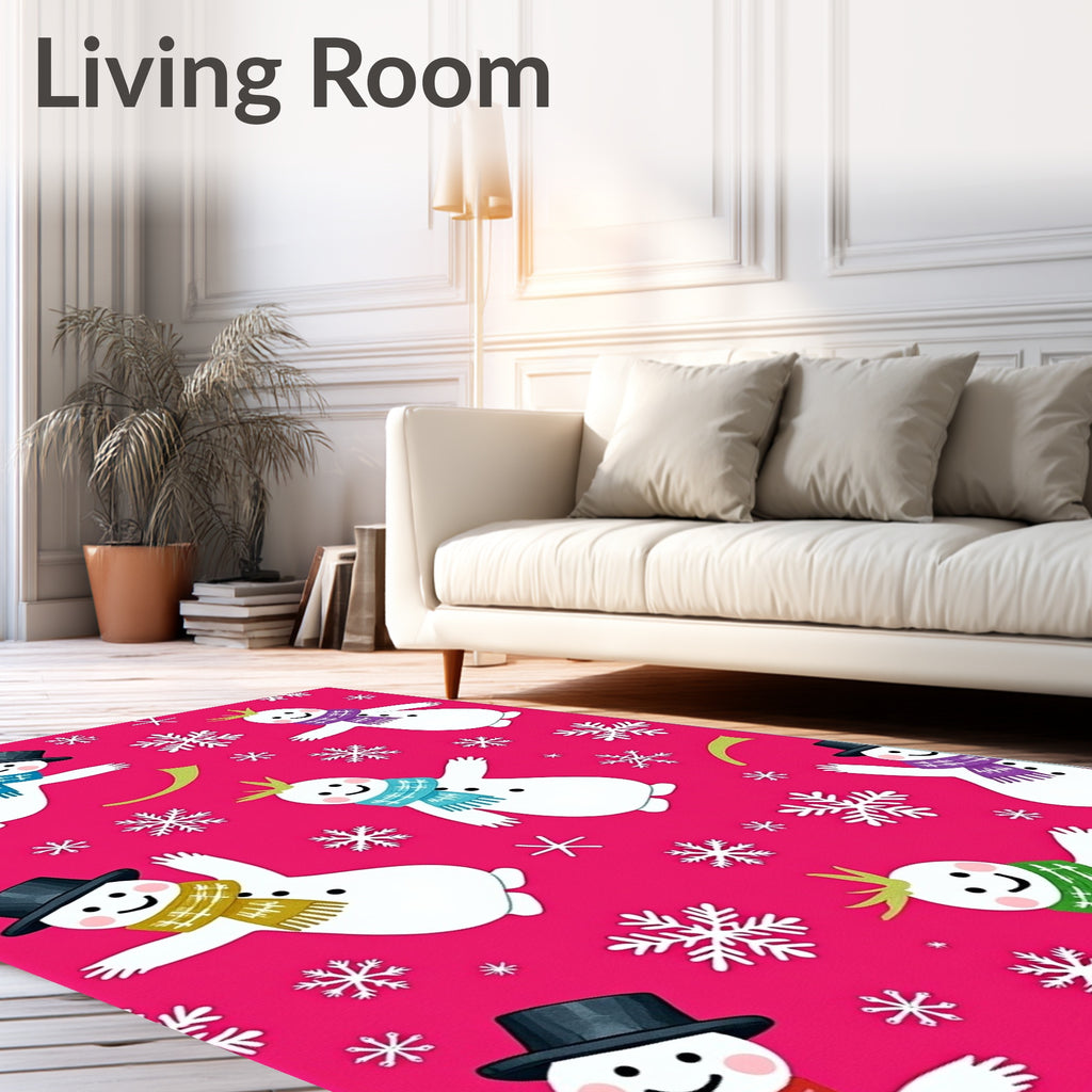 Charming Snowmen Festive Hot Pink Snowflakes Rug