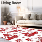 Red Trucks Christmas Trees Snowflakes Rug