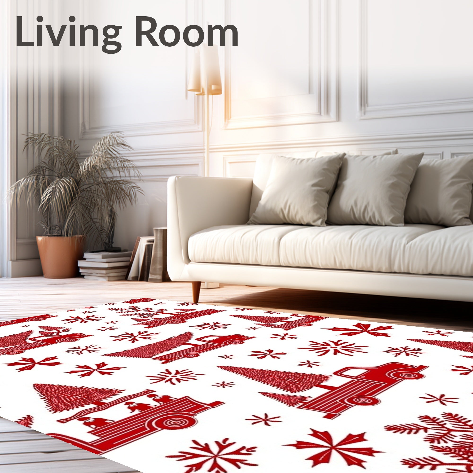 Red Trucks Christmas Trees Snowflakes Rug