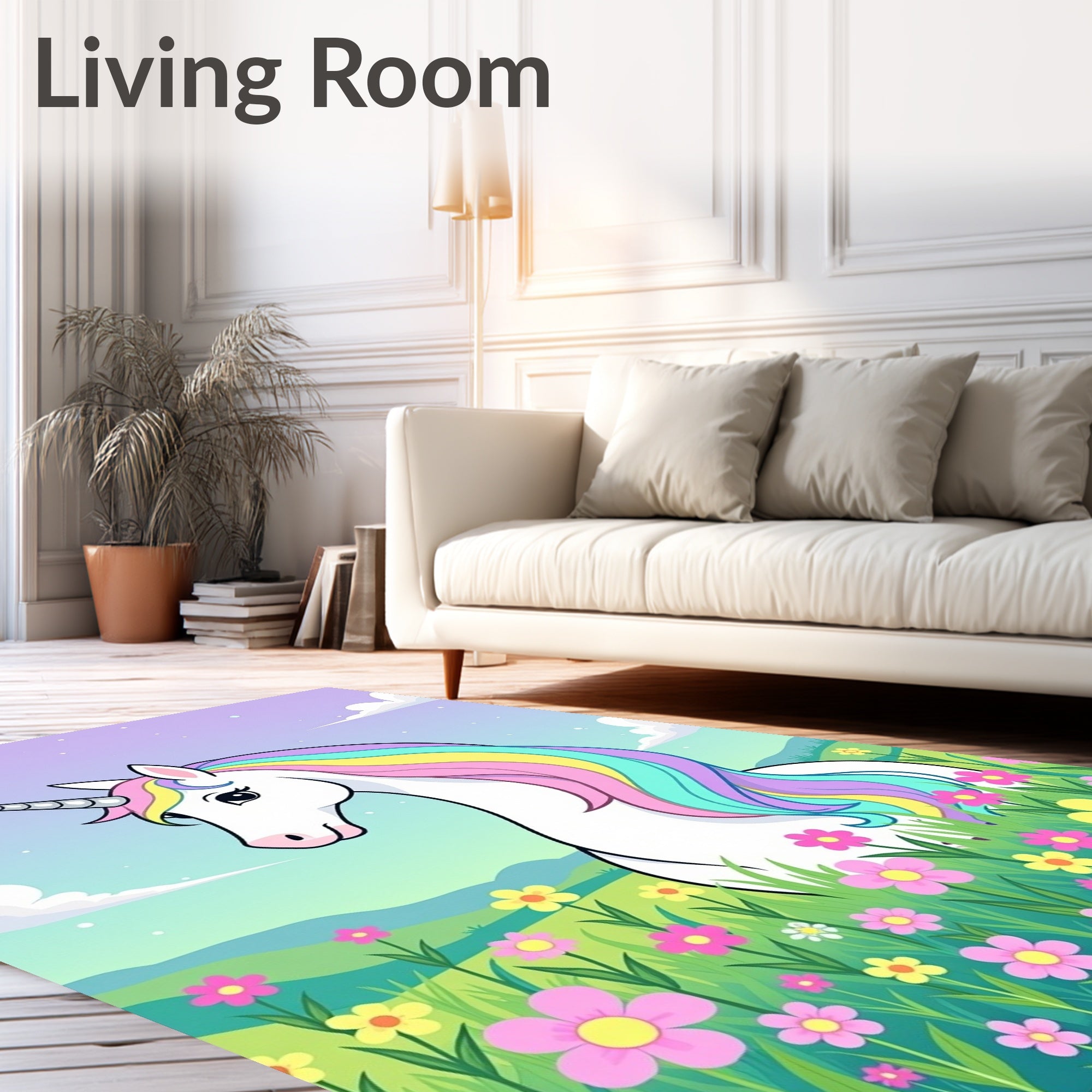 Pastel Unicorn Meadow Floral Rug