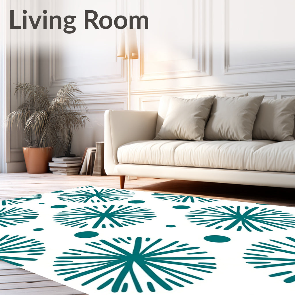 Teal Sunburst Dot Mid-Century Rug