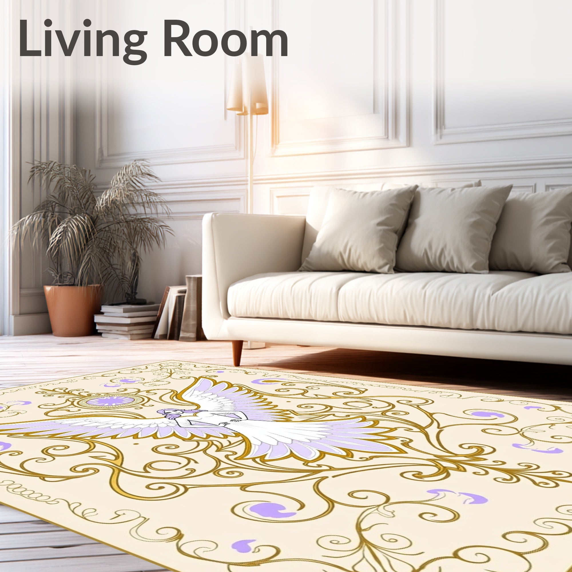 Lilac Angelic Wings Gold Border Tapestry Rug