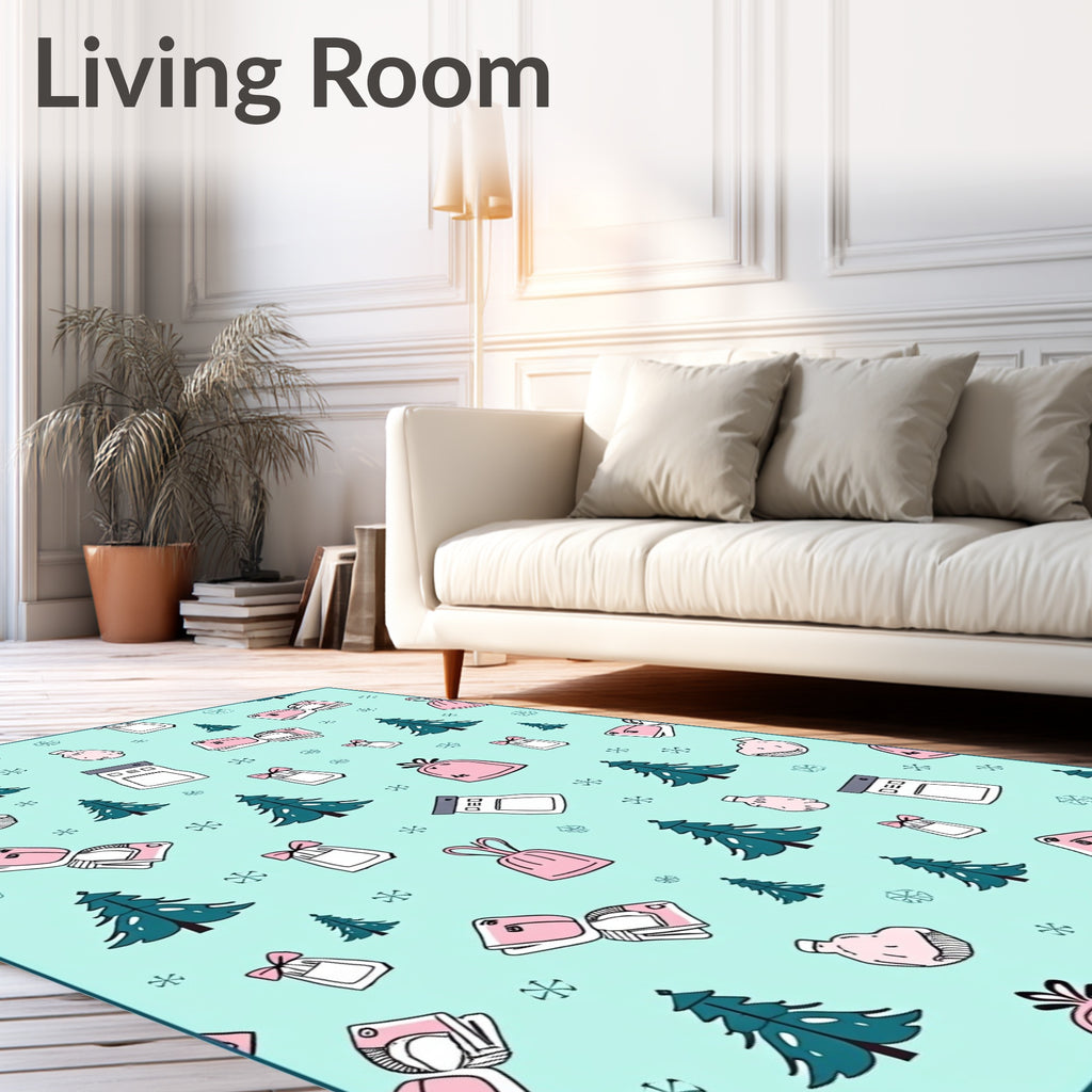 Pink Gifts Teal Pine Tree Snowflakes Rug