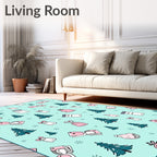 Pink Gifts Teal Pine Tree Snowflakes Rug