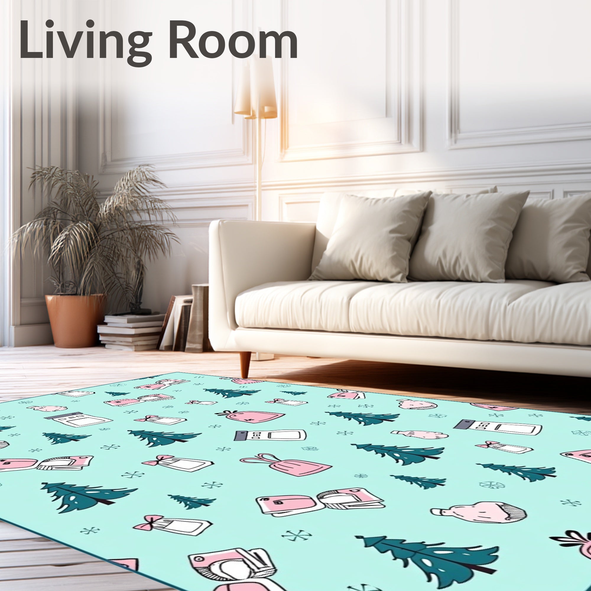 Pink Gifts Teal Pine Tree Snowflakes Rug