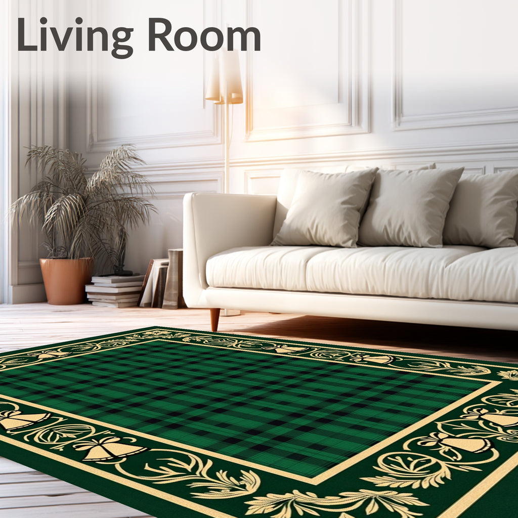 Emerald Green Plaid Bordered Bells Rug