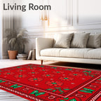 Vibrant Red Floral Bordered Rug