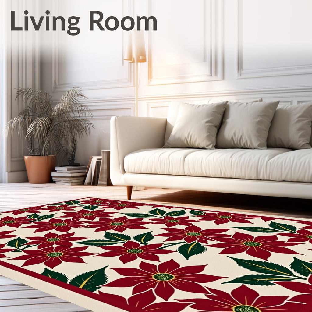 Crimson Red Floral Garden Rug