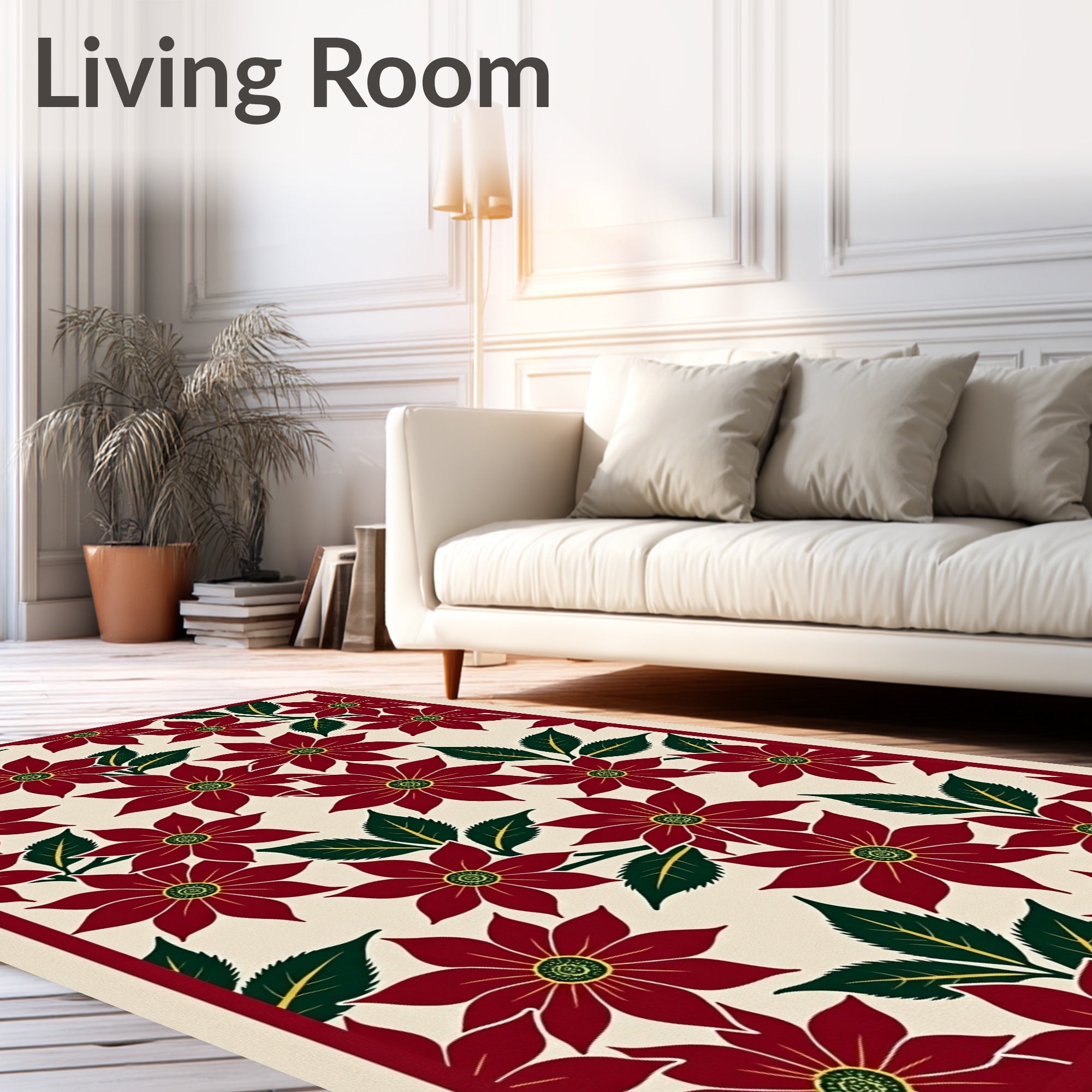 Crimson Red Floral Garden Rug