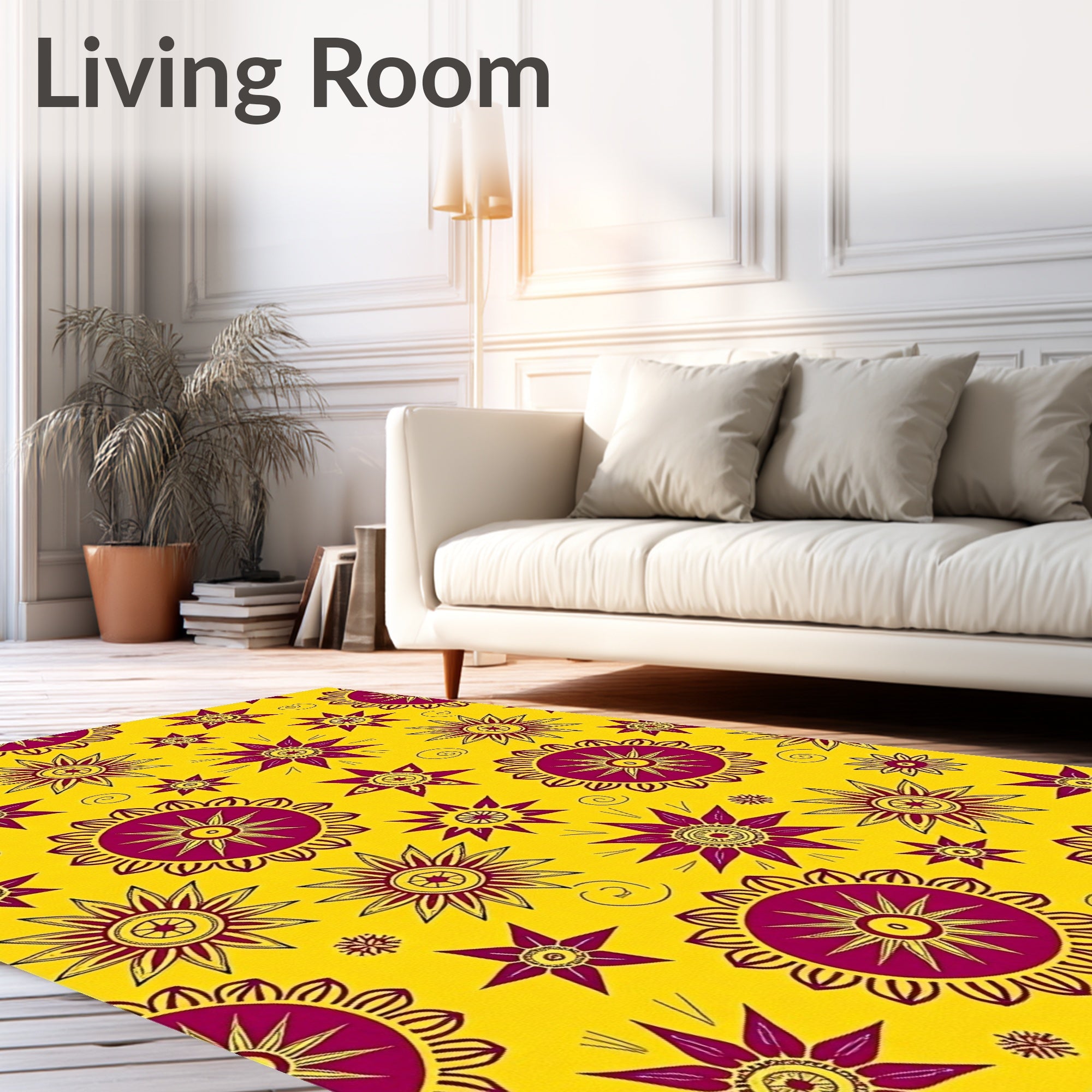 Sunshine Yellow Burgundy Starburst Radiance Rug