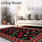 Crimson Reindeer Snowflake Forest Border Rug