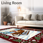Cheery Dog in Sleigh Winter Forest Rug
