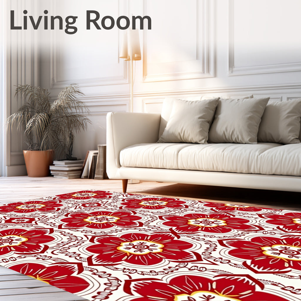 Bold Red Floral Medallion Wallpaper Rug