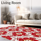 Bold Red Floral Medallion Wallpaper Rug