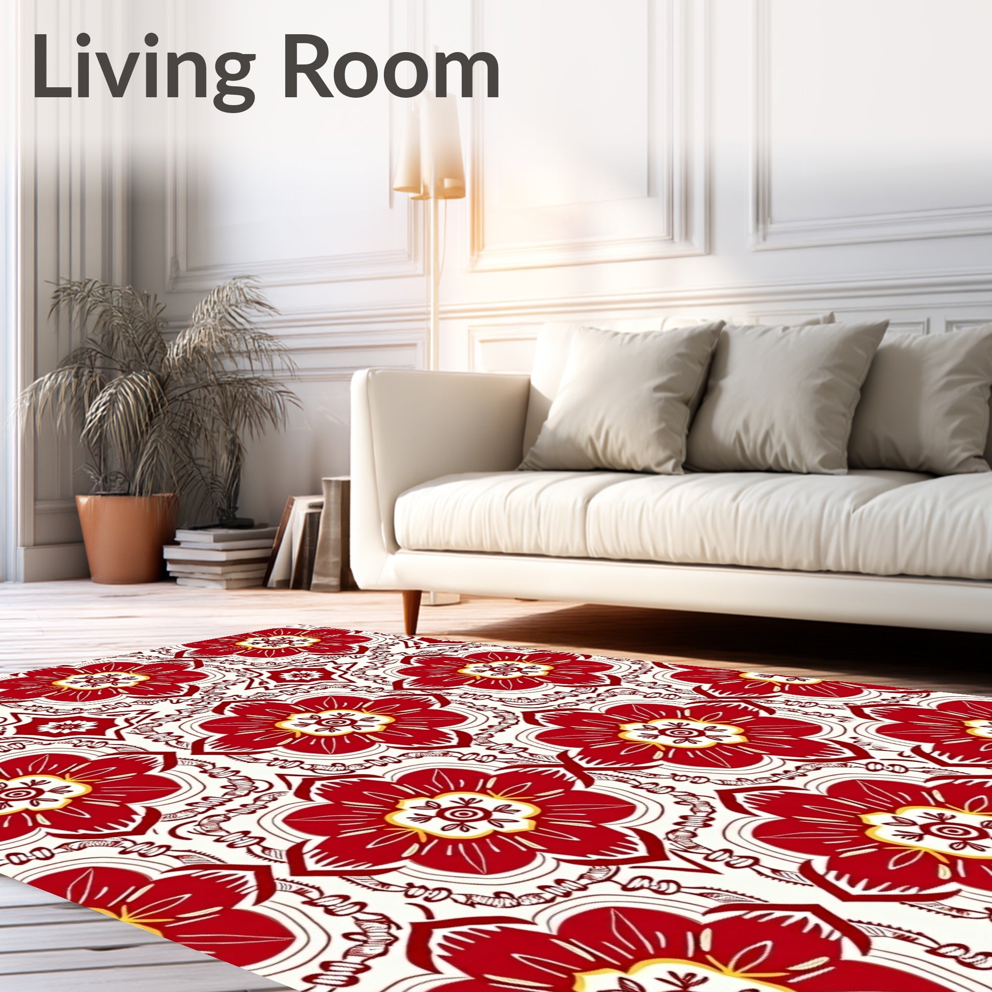 Bold Red Floral Medallion Wallpaper Rug