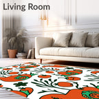Whimsical Orange Bird Botanical Folk Rug