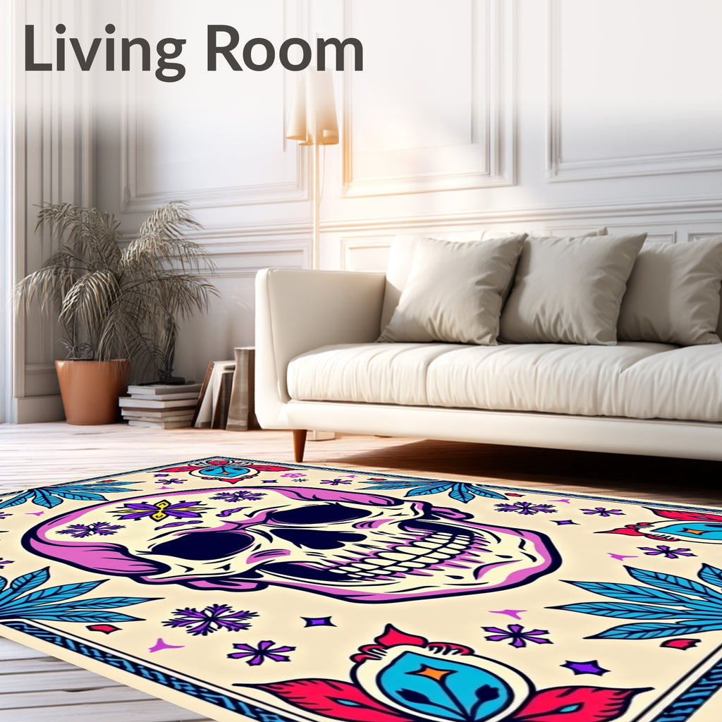 Vibrant Skull Floral Medallion Rug