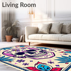 Vibrant Skull Floral Medallion Rug