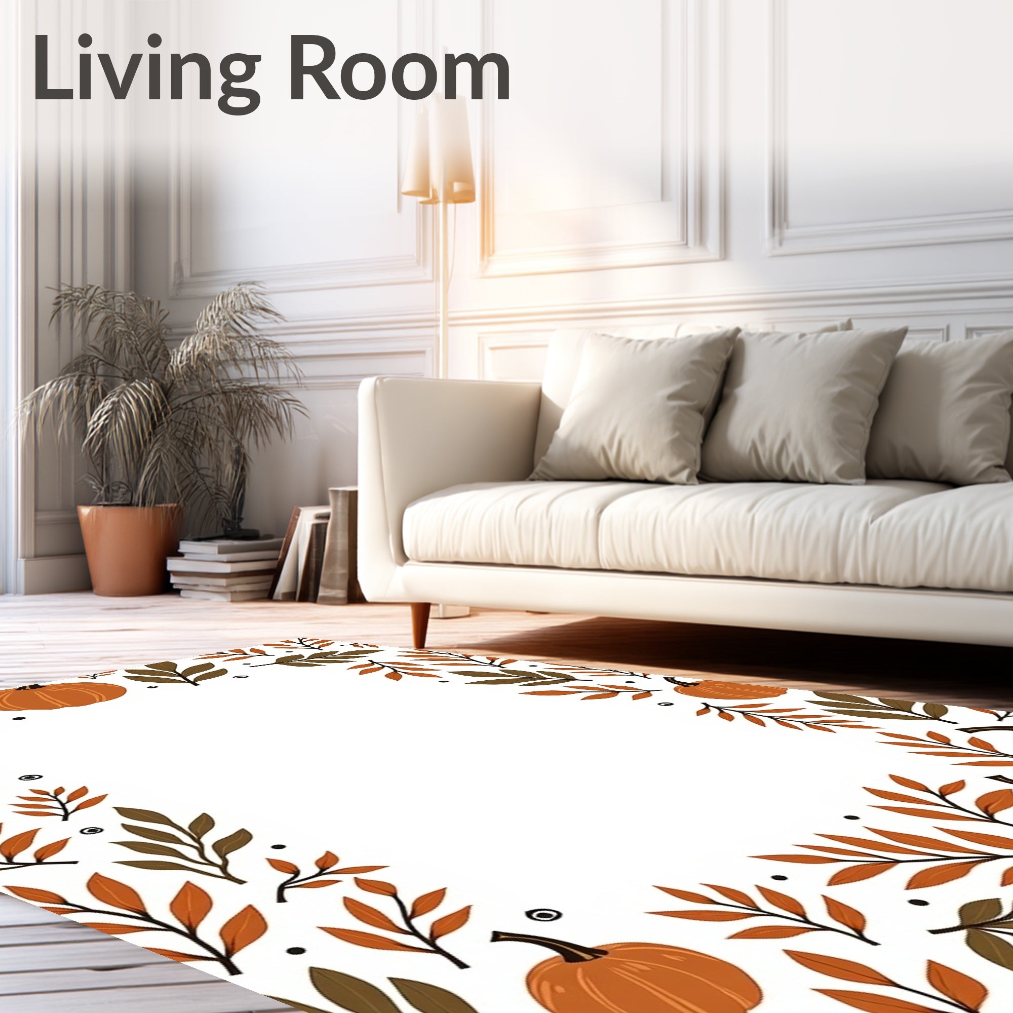 Autumn Pumpkin Leaf Border Rug