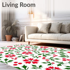 Radiant Red Floral Leaf Arrangement Rug