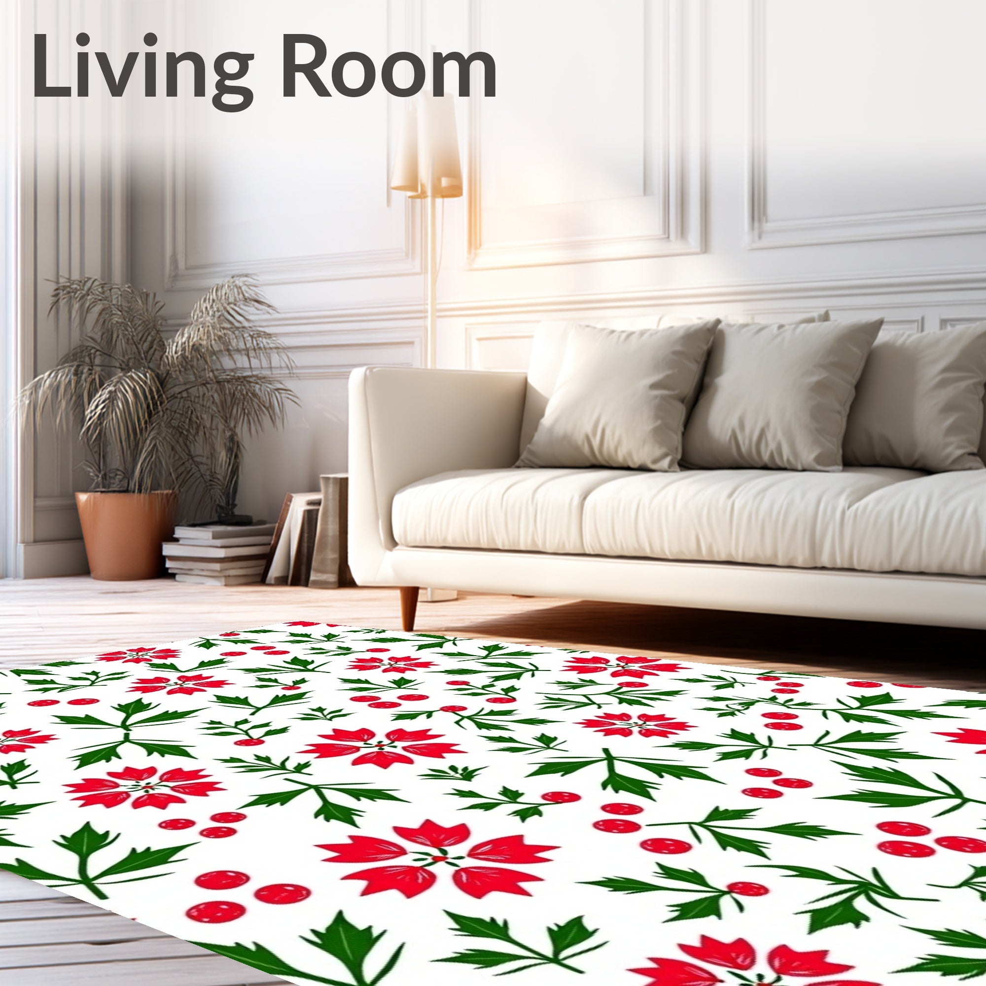 Radiant Red Floral Leaf Arrangement Rug