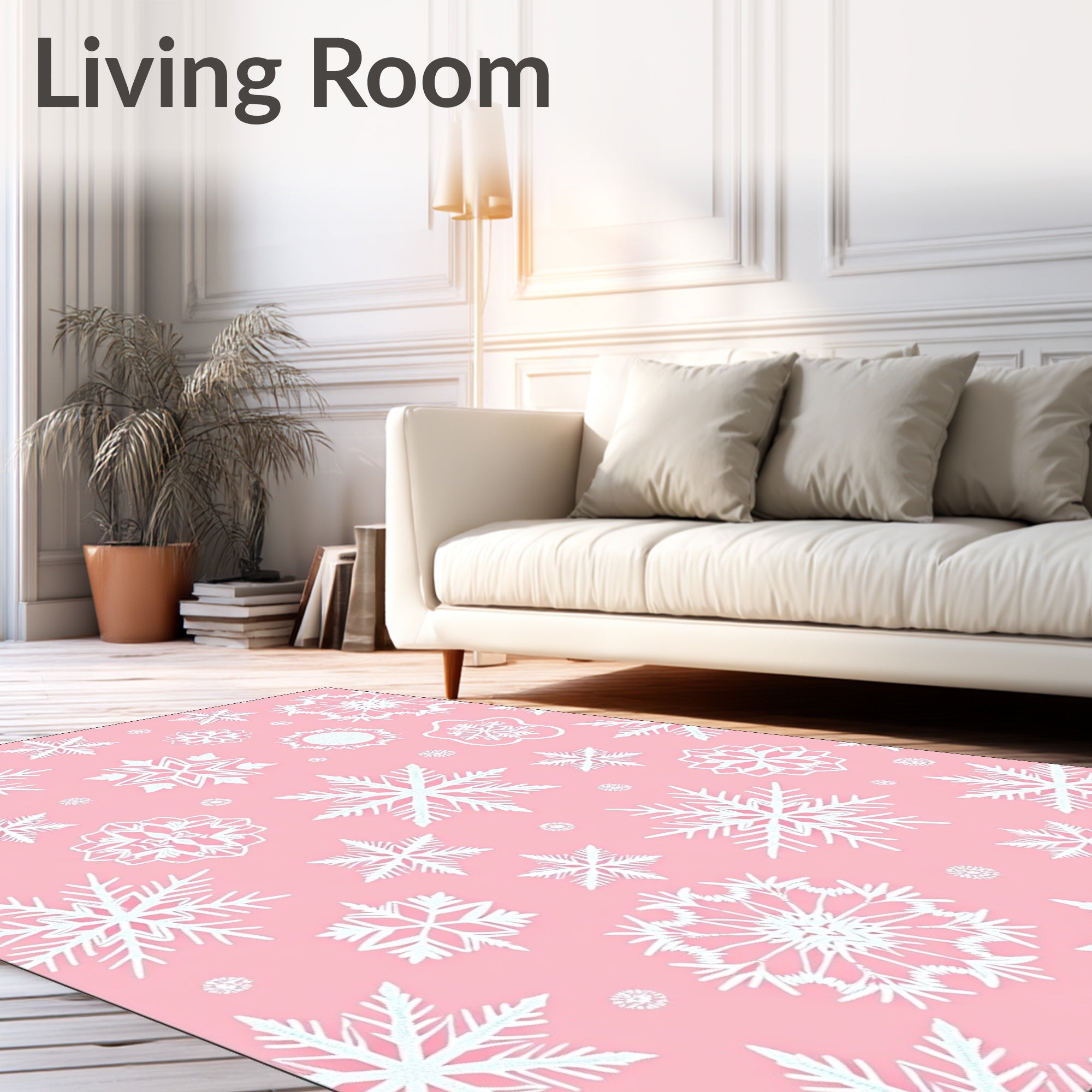 Pink White Snowflake Collage Rug