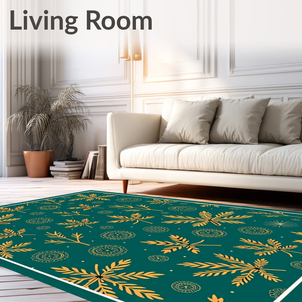 Golden Leafy Branches with Mandalas Rug