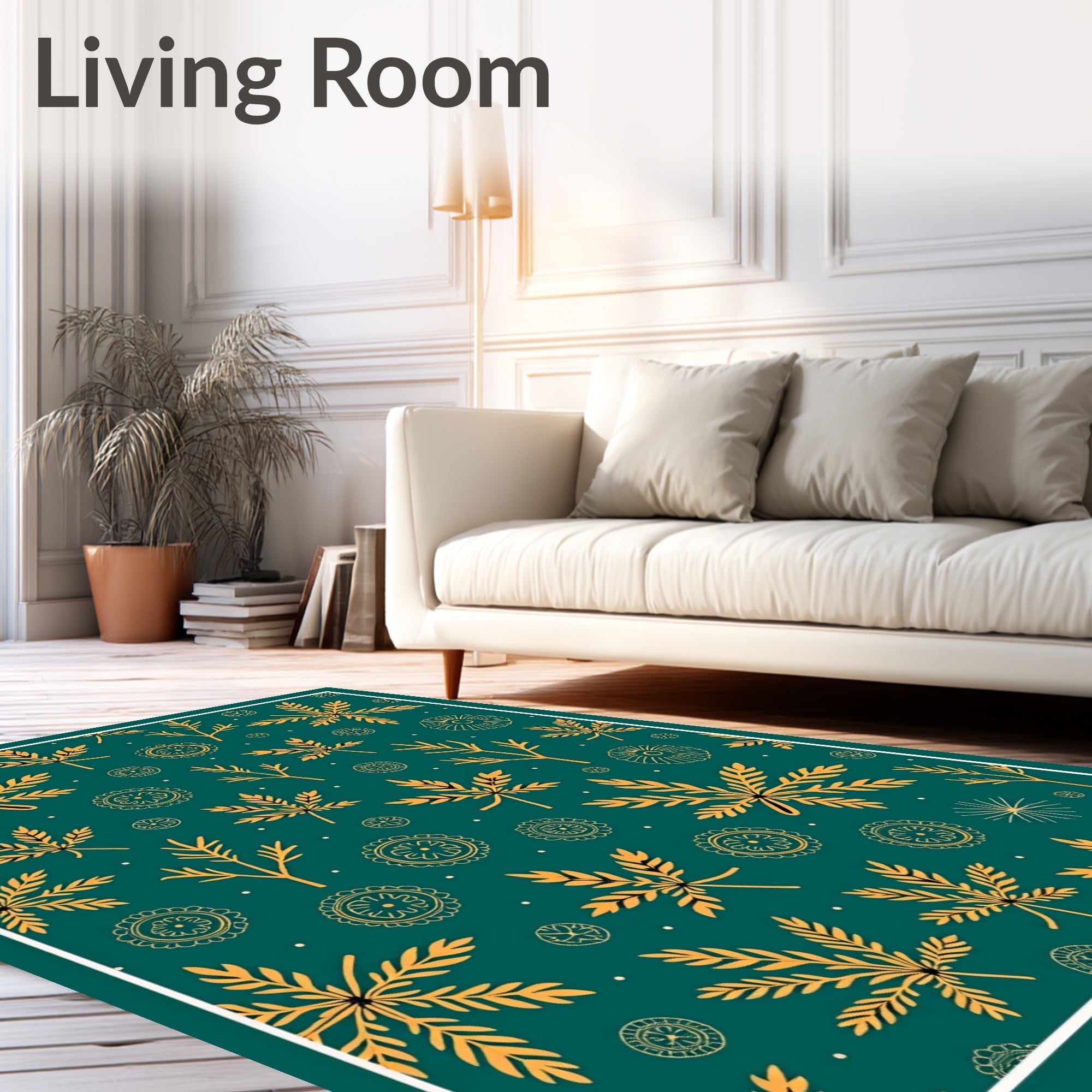 Golden Leafy Branches with Mandalas Rug