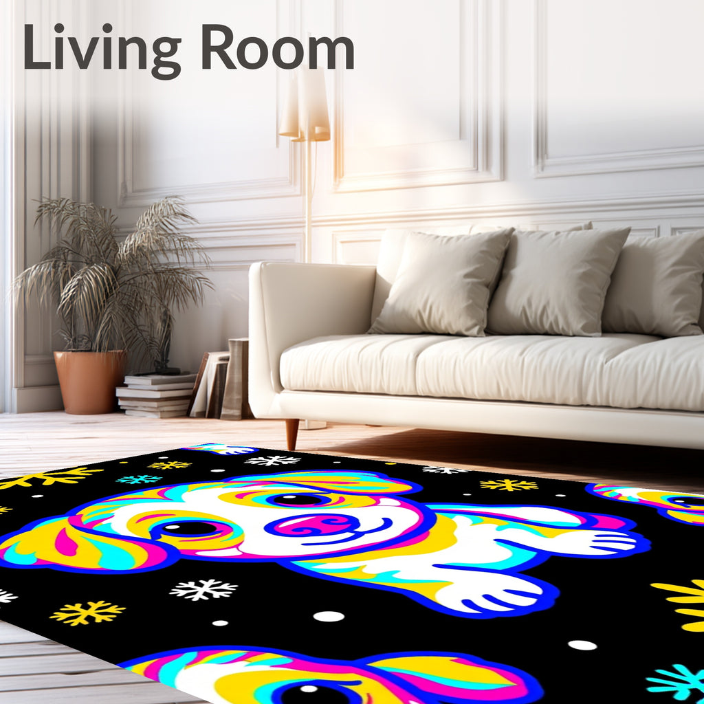 Cute Puppy Rainbow Snowflakes Rug