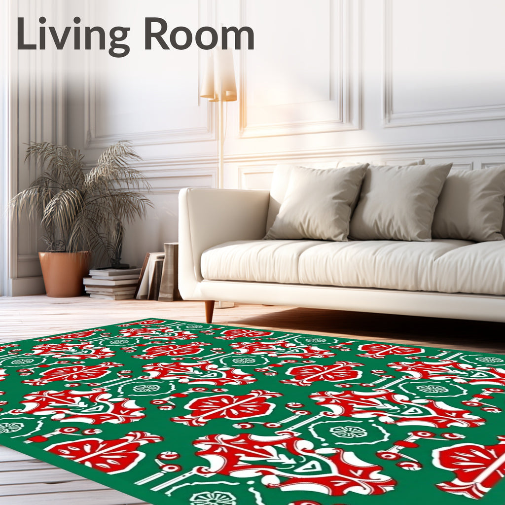 Emerald Red White Repeating Medallion Rug