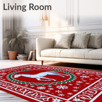Crimson White Horse Snowflakes Medallion Rug