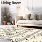 Black Musical Notes Floral Cream Background Rug