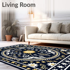 Mystical Navy Gold Celestial Creatures Rug