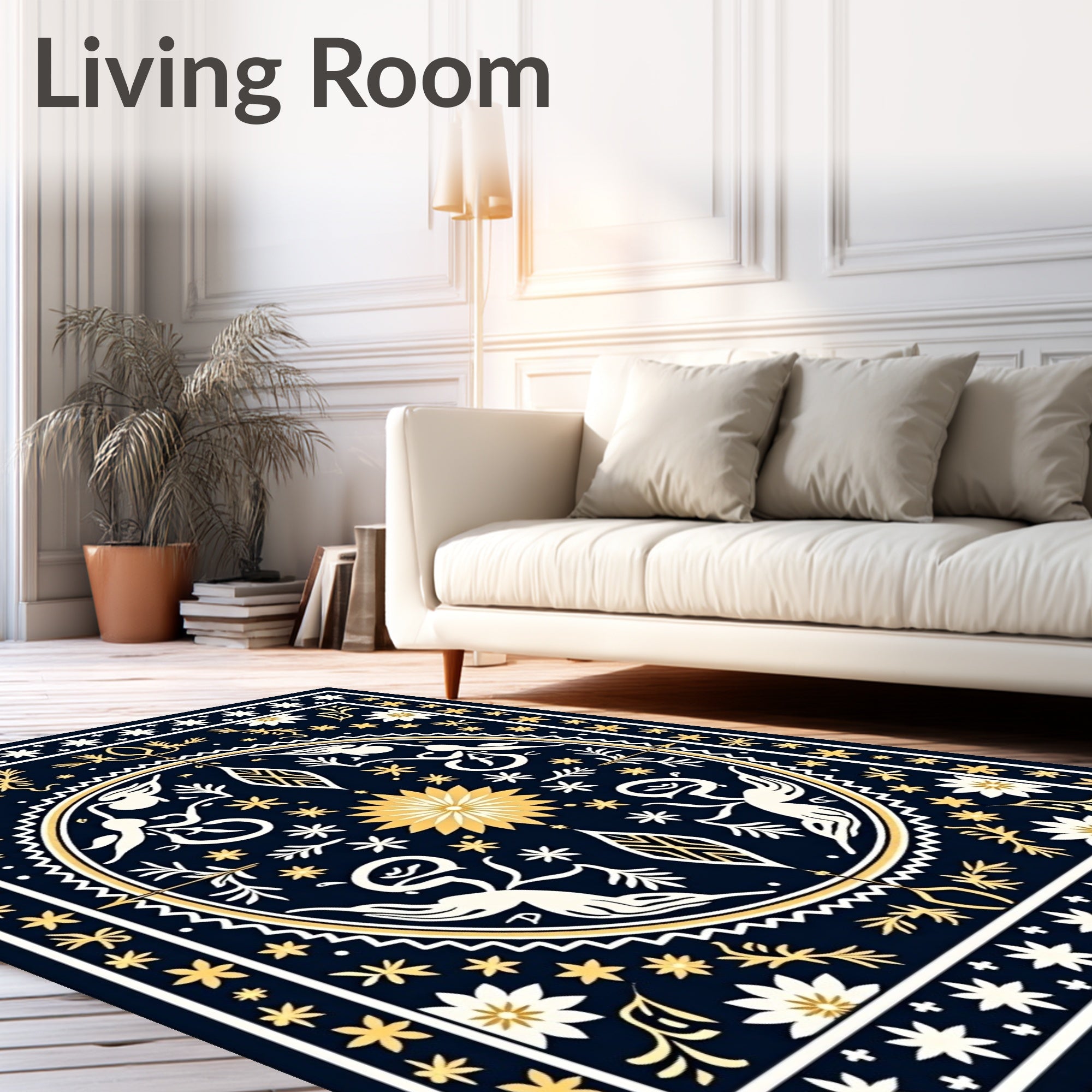 Mystical Navy Gold Celestial Creatures Rug