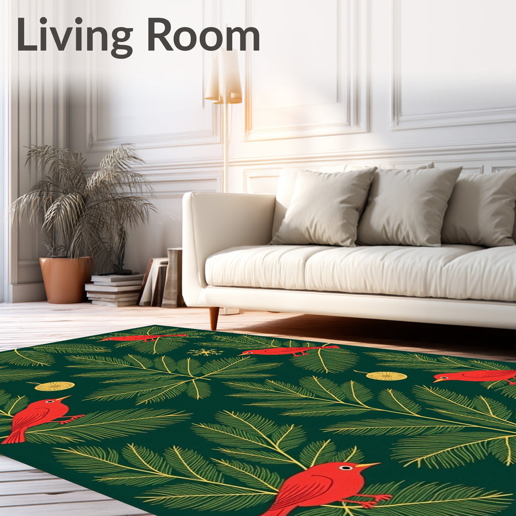 Crimson Birds Evergreen Holiday Garland Rug