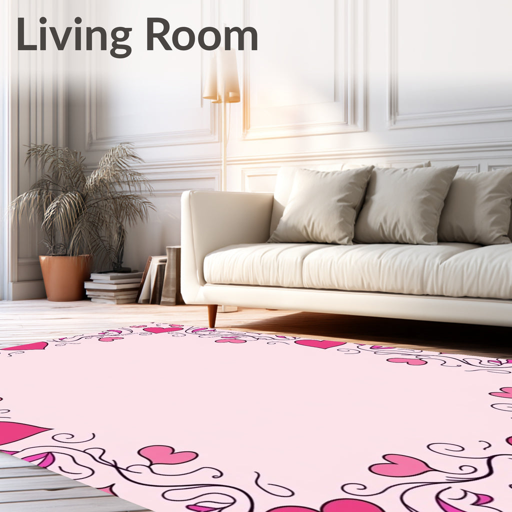 Pink Heart Vine Border Rug