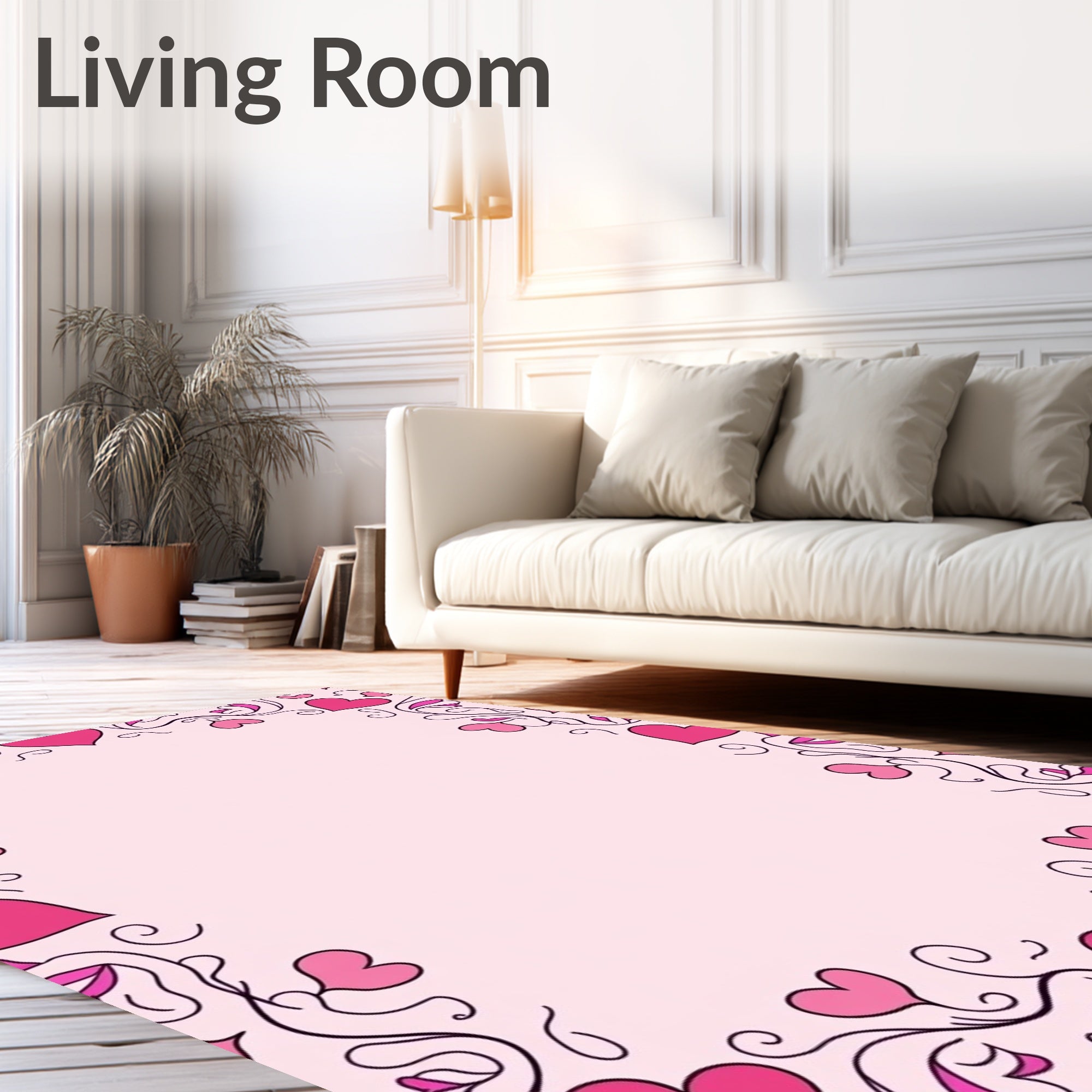 Pink Heart Vine Border Rug