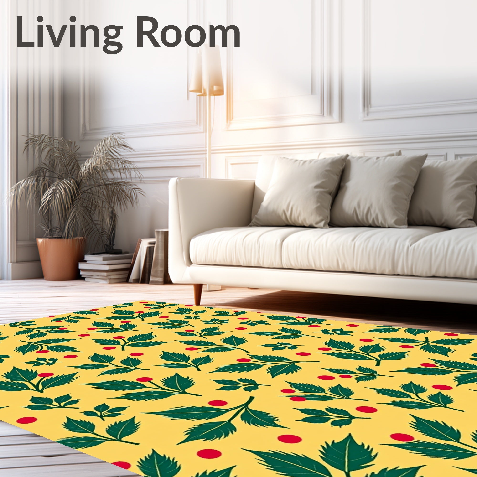 Yellow Red Green Leafy Branch Rug